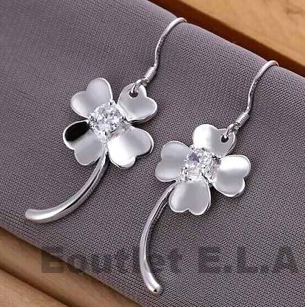 40mm CZ LUCKY CLOVER SILVER EARRINGS